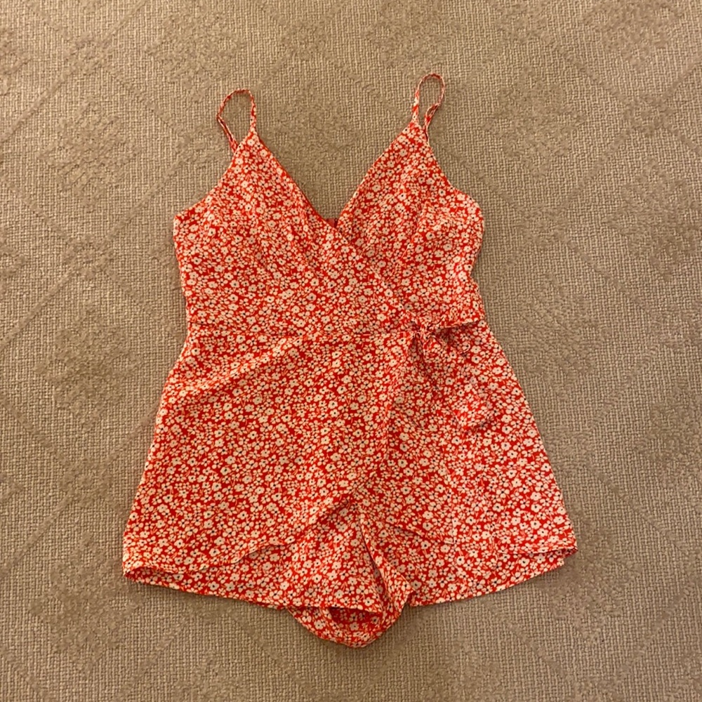 Red floral romper